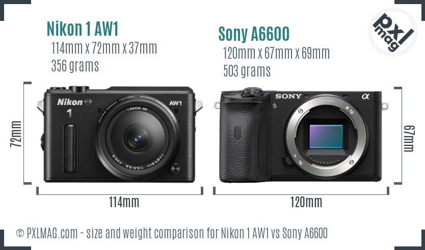 Nikon 1 AW1 vs Sony A6600 size comparison Nikon 1 AW1 vs Sony A6600 size comparison