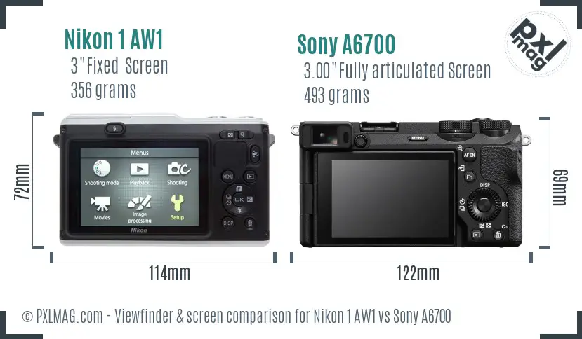 Nikon 1 AW1 vs Sony A6700 Screen and Viewfinder comparison