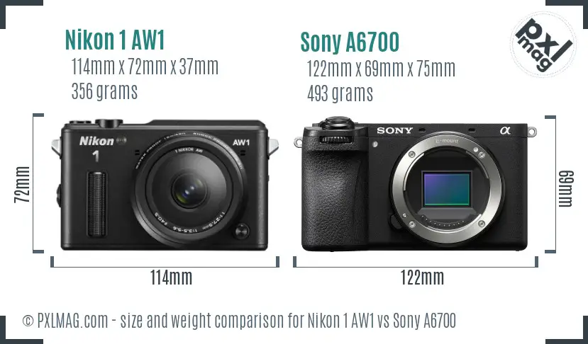 Nikon 1 AW1 vs Sony A6700 size comparison