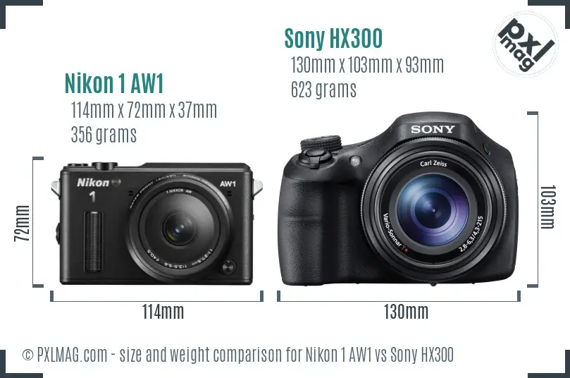 Nikon 1 AW1 vs Sony HX300 size comparison