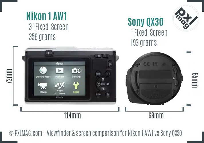 Nikon 1 AW1 vs Sony QX30 Screen and Viewfinder comparison