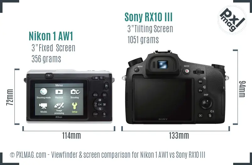 Nikon 1 AW1 vs Sony RX10 III Screen and Viewfinder comparison