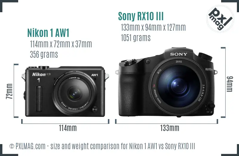 Nikon 1 AW1 vs Sony RX10 III size comparison