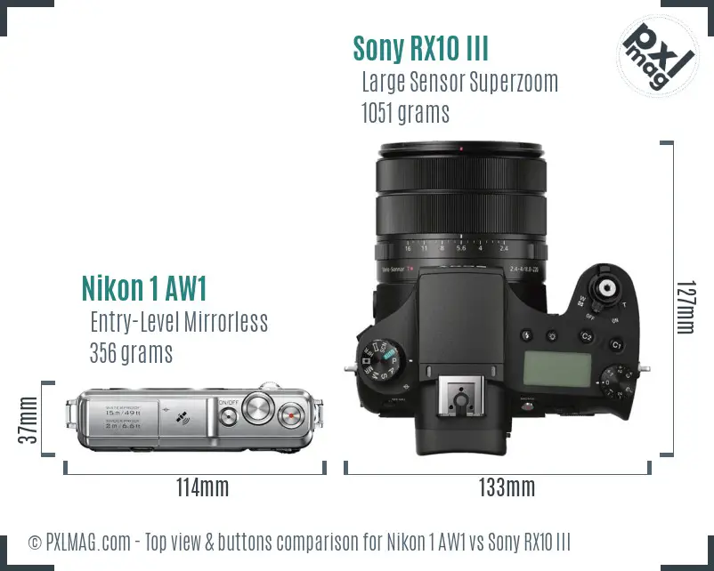 Nikon 1 AW1 vs Sony RX10 III top view buttons comparison