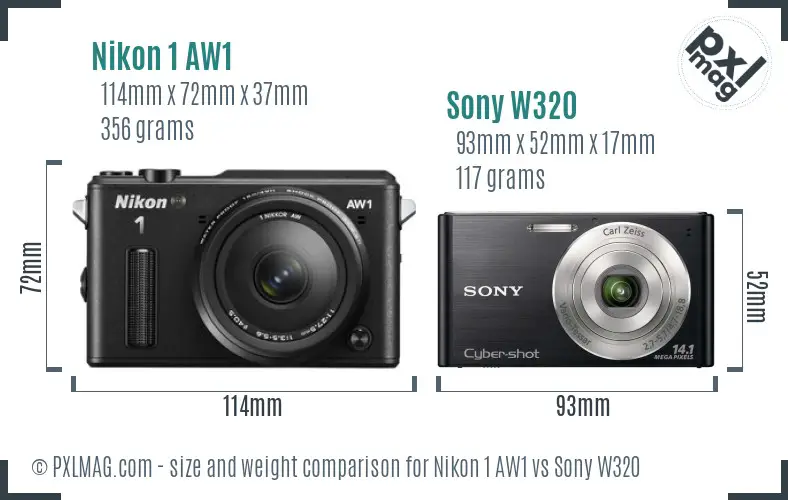 Nikon 1 AW1 vs Sony W320 size comparison