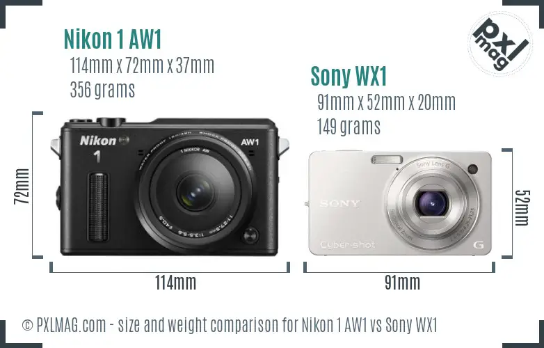 Nikon 1 AW1 vs Sony WX1 size comparison