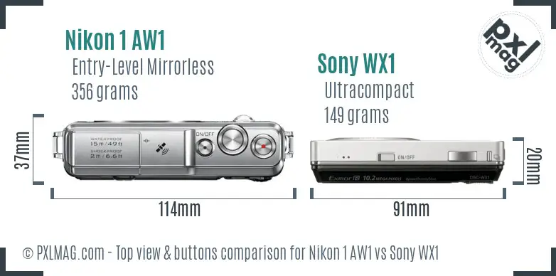 Nikon 1 AW1 vs Sony WX1 top view buttons comparison