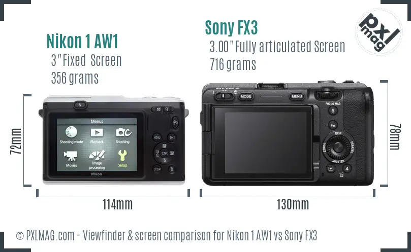 Nikon 1 AW1 vs Sony FX3 Screen and Viewfinder comparison