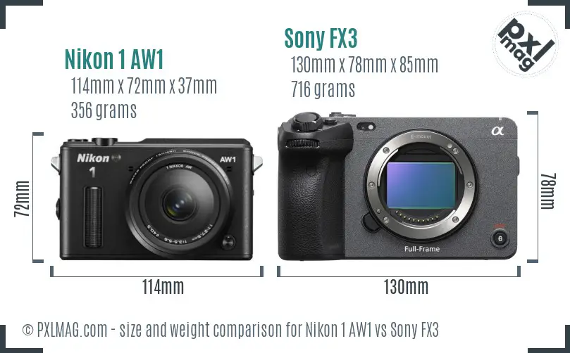 Nikon 1 AW1 vs Sony FX3 size comparison