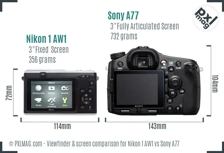 Nikon 1 AW1 vs Sony A77 Screen and Viewfinder comparison