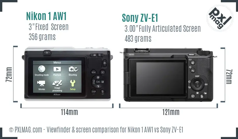 Nikon 1 AW1 vs Sony ZV-E1 Screen and Viewfinder comparison