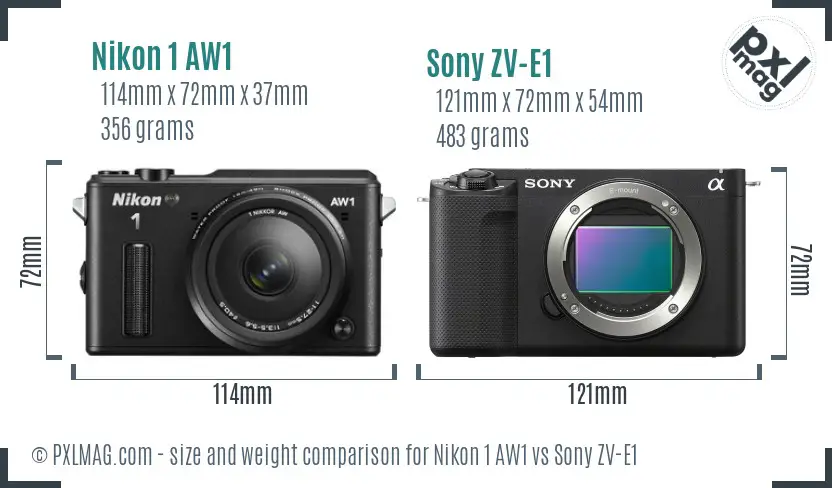 Nikon 1 AW1 vs Sony ZV-E1 size comparison