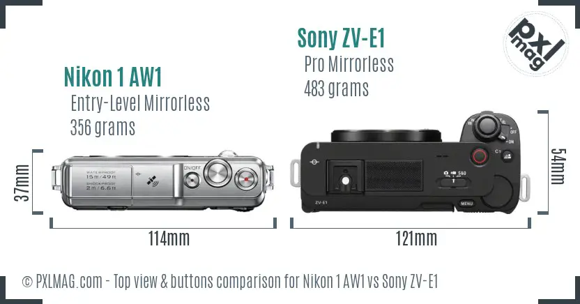 Nikon 1 AW1 vs Sony ZV-E1 top view buttons comparison