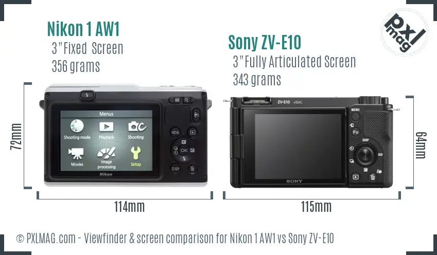 Nikon 1 AW1 vs Sony ZV-E10 Screen and Viewfinder comparison