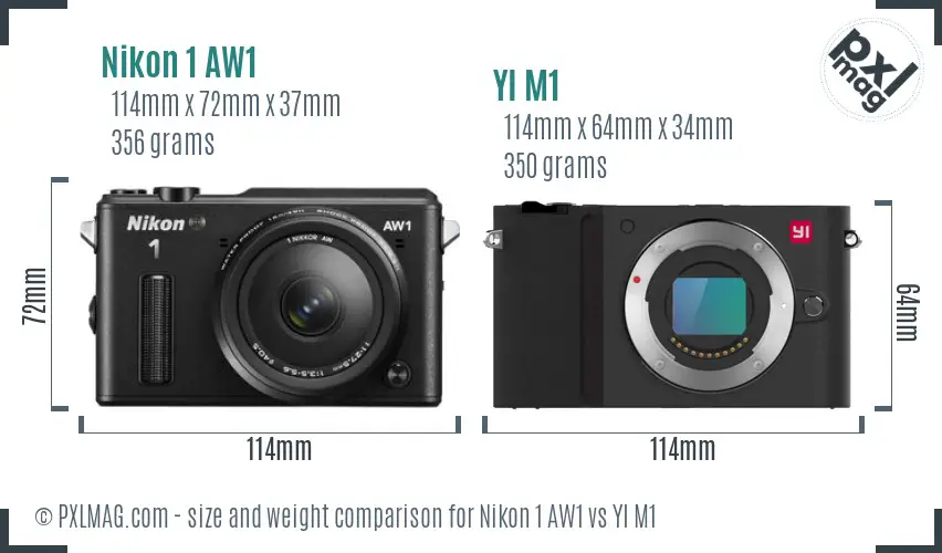 Nikon 1 AW1 vs YI M1 size comparison