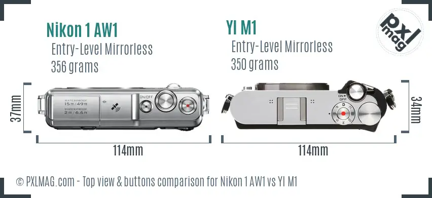Nikon 1 AW1 vs YI M1 top view buttons comparison