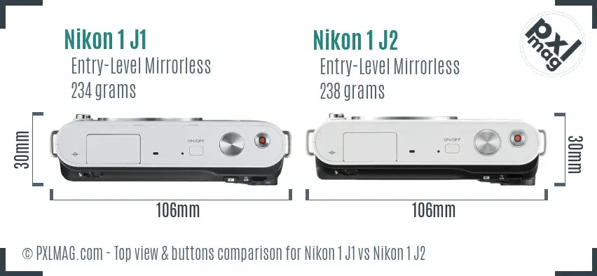Nikon 1 J1 vs Nikon 1 J2 top view buttons comparison