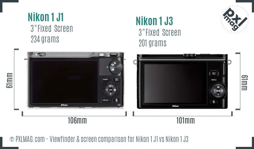 Nikon 1 J1 vs Nikon 1 J3 Screen and Viewfinder comparison