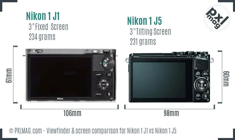 Nikon 1 J1 vs Nikon 1 J5 Screen and Viewfinder comparison