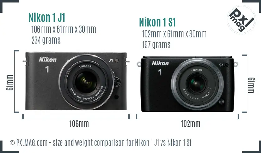 Nikon 1 J1 vs Nikon 1 S1 size comparison