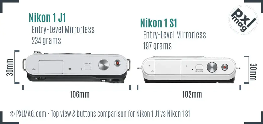 Nikon 1 J1 vs Nikon 1 S1 top view buttons comparison