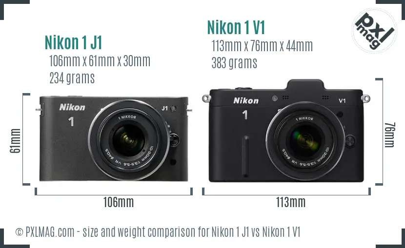 Nikon 1 J1 vs Nikon 1 V1 size comparison