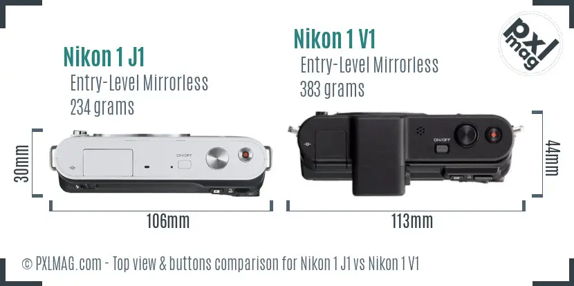 Nikon 1 J1 vs Nikon 1 V1 top view buttons comparison