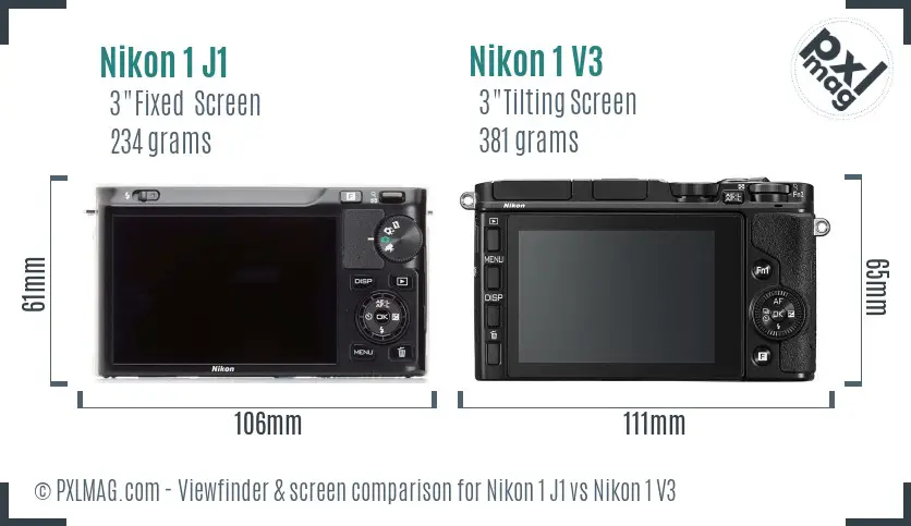 Nikon 1 J1 vs Nikon 1 V3 Screen and Viewfinder comparison