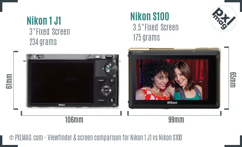 Nikon 1 J1 vs Nikon S100 Screen and Viewfinder comparison
