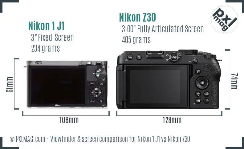 Nikon 1 J1 vs Nikon Z30 Screen and Viewfinder comparison