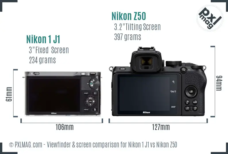 Nikon 1 J1 vs Nikon Z50 Screen and Viewfinder comparison