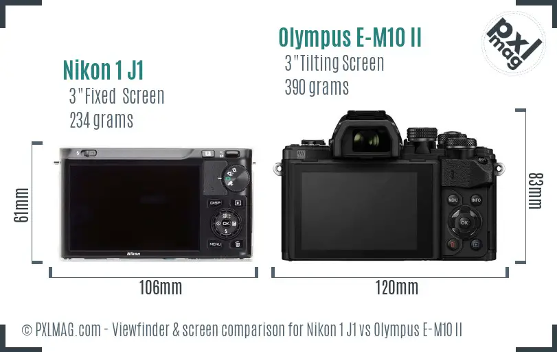 Rear screen comparison between Nikon 1 J1 and Olympus OM-D E-M10 II
