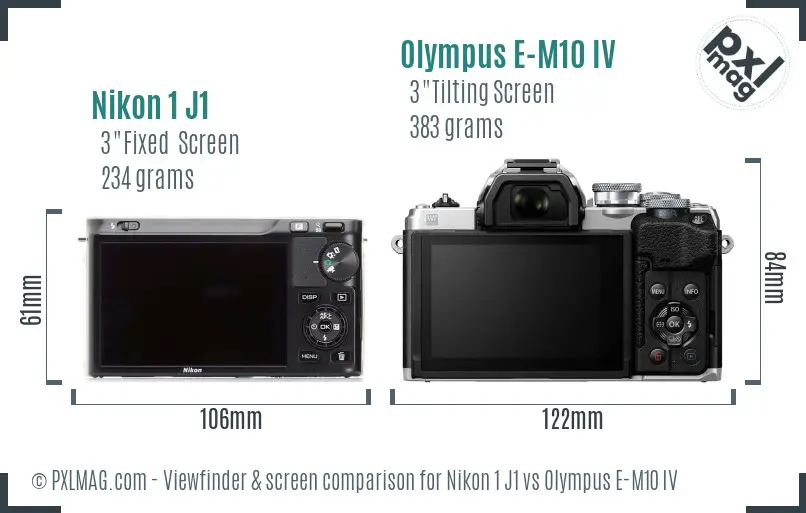 Nikon 1 J1 vs Olympus E-M10 IV Screen and Viewfinder comparison