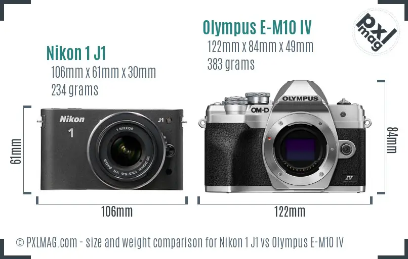 Nikon 1 J1 vs Olympus E-M10 IV size comparison