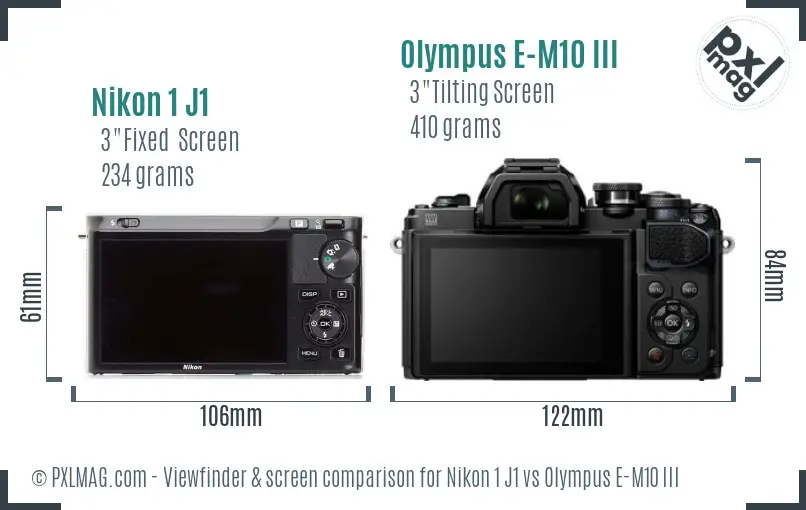 Nikon 1 J1 vs Olympus E-M10 III Screen and Viewfinder comparison
