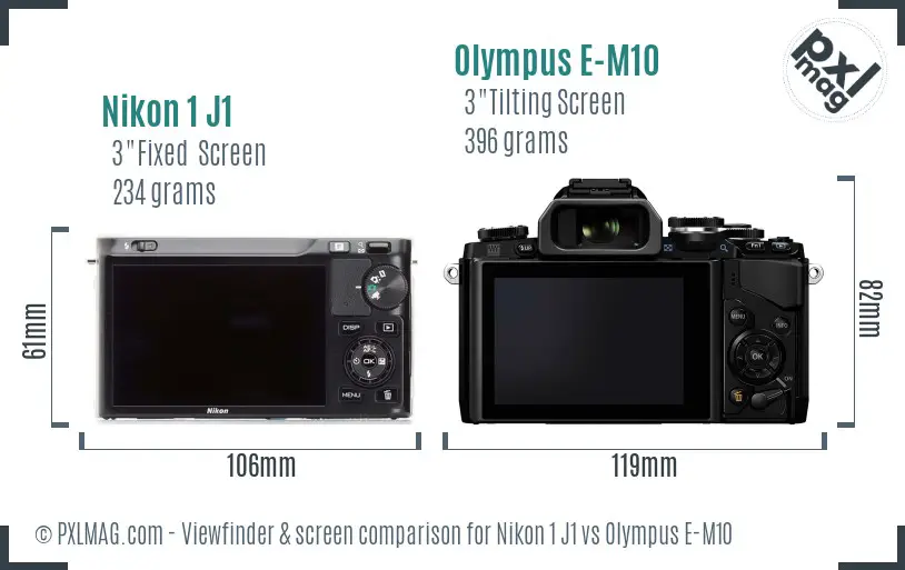 Nikon 1 J1 vs Olympus E-M10 Screen and Viewfinder comparison