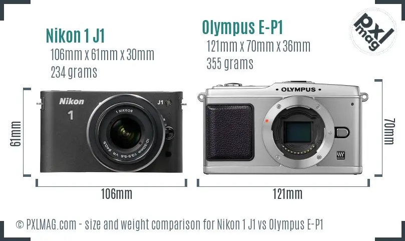 Nikon 1 J1 vs Olympus E-P1 size comparison