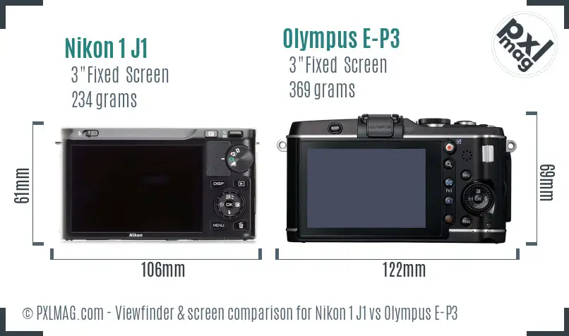 Nikon 1 J1 vs Olympus E-P3 Screen and Viewfinder comparison