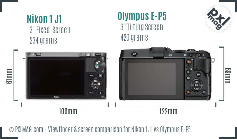 Nikon 1 J1 vs Olympus E-P5 Screen and Viewfinder comparison