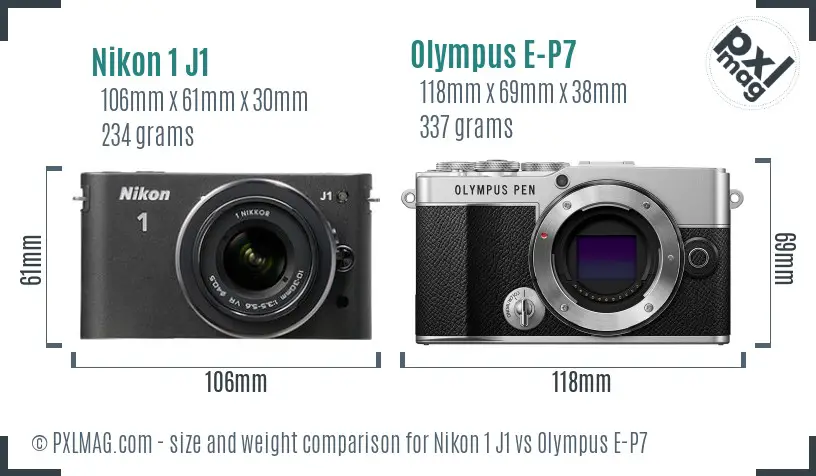 Nikon 1 J1 vs Olympus E-P7 size comparison