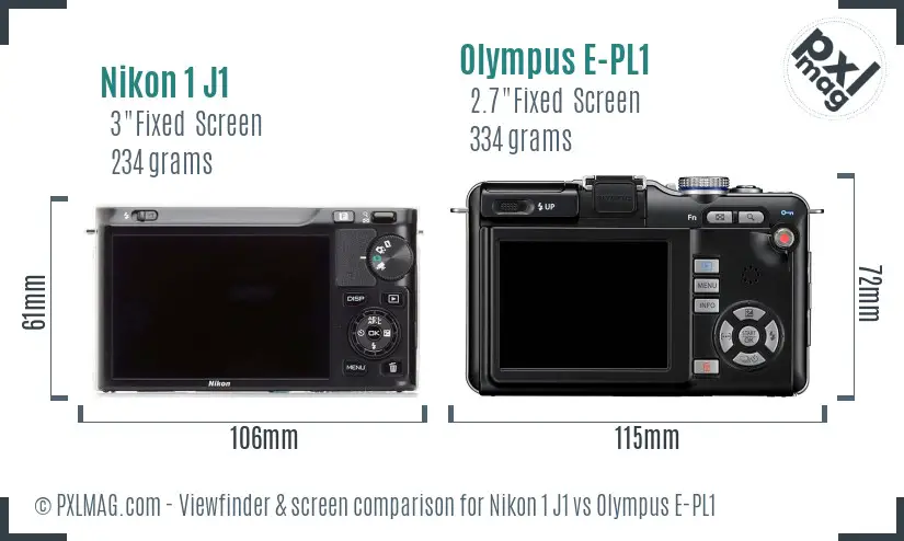 Nikon 1 J1 vs Olympus E-PL1 Screen and Viewfinder comparison