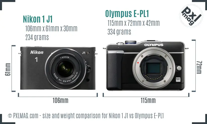 Nikon 1 J1 vs Olympus E-PL1 size comparison