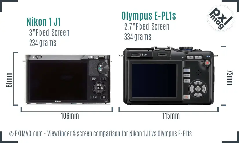 Nikon 1 J1 vs Olympus E-PL1s Screen and Viewfinder comparison