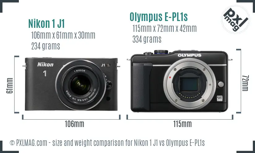 Nikon 1 J1 vs Olympus E-PL1s size comparison