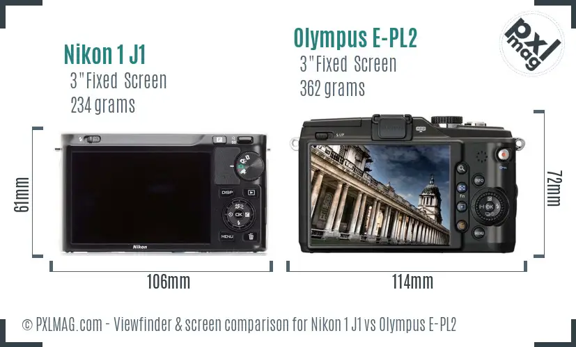 Nikon 1 J1 vs Olympus E-PL2 Screen and Viewfinder comparison