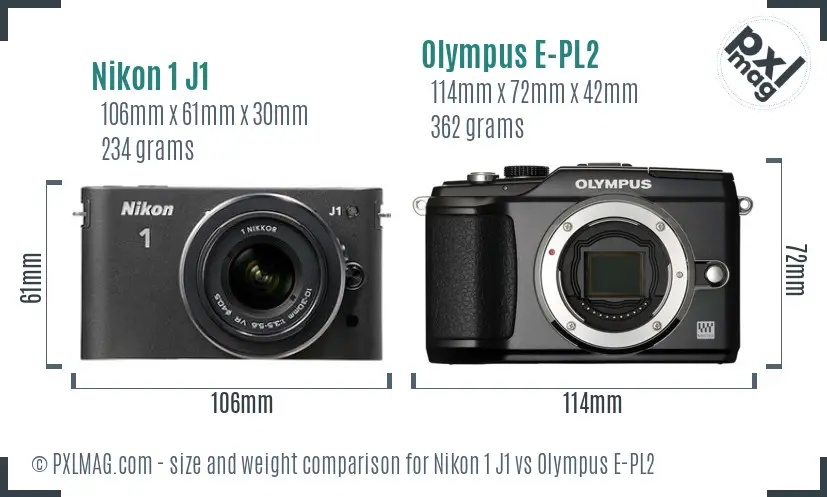 Nikon 1 J1 vs Olympus E-PL2 size comparison