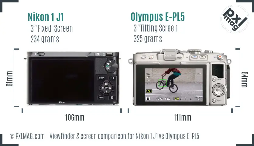 Nikon 1 J1 vs Olympus E-PL5 Screen and Viewfinder comparison