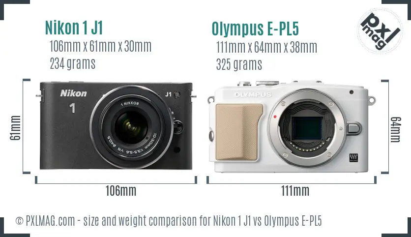 Nikon 1 J1 vs Olympus E-PL5 size comparison