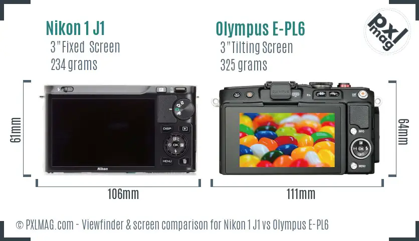 Nikon 1 J1 vs Olympus E-PL6 Screen and Viewfinder comparison