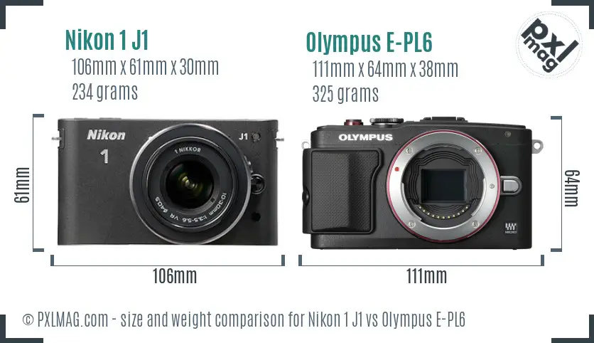 Nikon 1 J1 vs Olympus E-PL6 size comparison